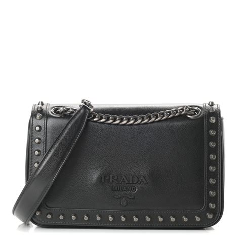 prada glace calf leather flap bag|PRADA Glace Calfskin Studded Etiquette Flap Black.